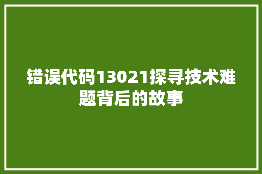 错误代码13021探寻技术难题背后的故事