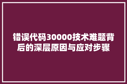 错误代码30000技术难题背后的深层原因与应对步骤
