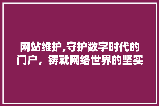 网站维护,守护数字时代的门户，铸就网络世界的坚实防线