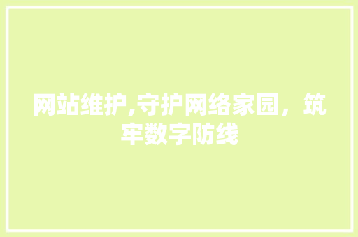 网站维护,守护网络家园，筑牢数字防线