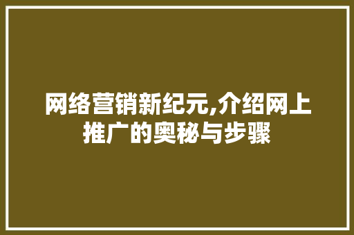 网络营销新纪元,介绍网上推广的奥秘与步骤