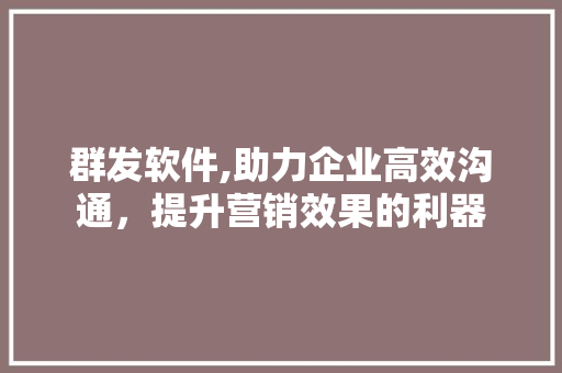 群发软件,助力企业高效沟通，提升营销效果的利器