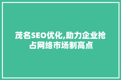 茂名SEO优化,助力企业抢占网络市场制高点