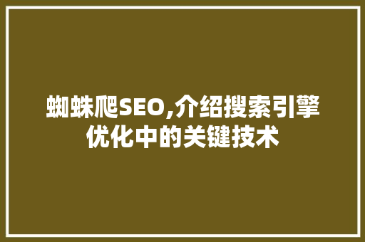 蜘蛛爬SEO,介绍搜索引擎优化中的关键技术