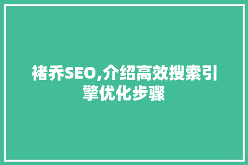 褚乔SEO,介绍高效搜索引擎优化步骤