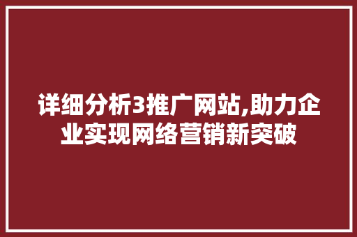 详细分析3推广网站,助力企业实现网络营销新突破