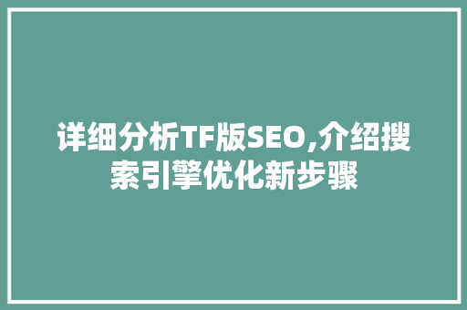 详细分析TF版SEO,介绍搜索引擎优化新步骤