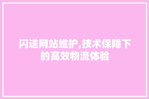 闪送网站维护,技术保障下的高效物流体验