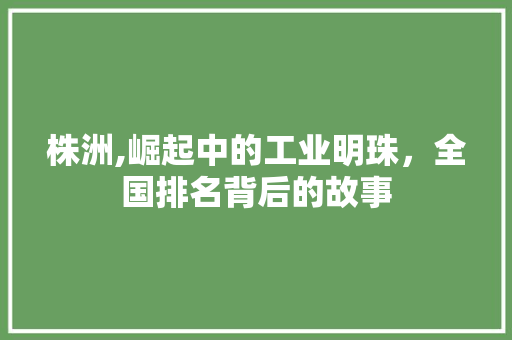株洲,崛起中的工业明珠，全国排名背后的故事