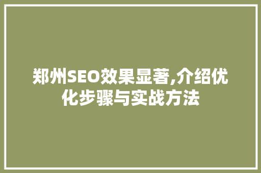 郑州SEO效果显著,介绍优化步骤与实战方法