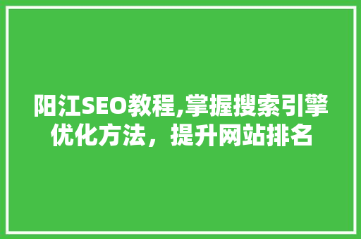 阳江SEO教程,掌握搜索引擎优化方法，提升网站排名