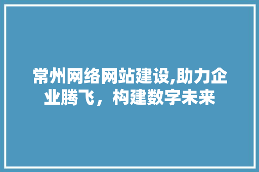 常州网络网站建设,助力企业腾飞，构建数字未来