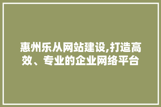 惠州乐从网站建设,打造高效、专业的企业网络平台