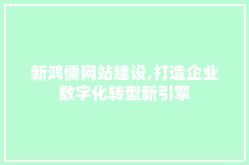 新鸿儒网站建设,打造企业数字化转型新引擎