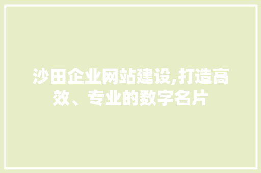 沙田企业网站建设,打造高效、专业的数字名片