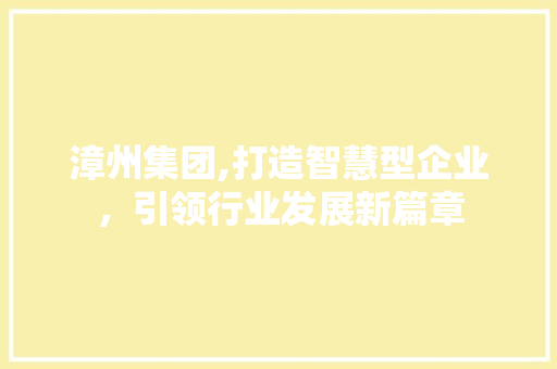 漳州集团,打造智慧型企业，引领行业发展新篇章