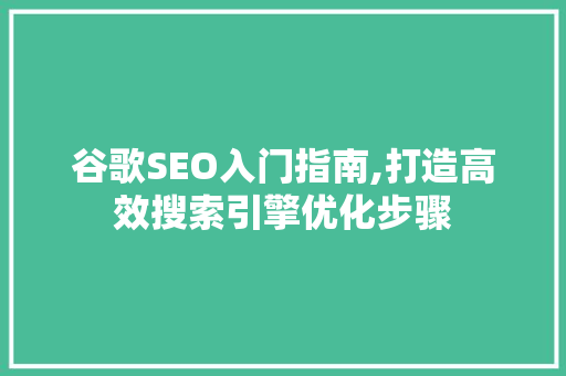 谷歌SEO入门指南,打造高效搜索引擎优化步骤