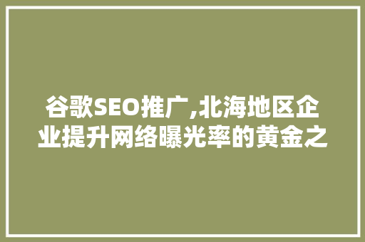 谷歌SEO推广,北海地区企业提升网络曝光率的黄金之路
