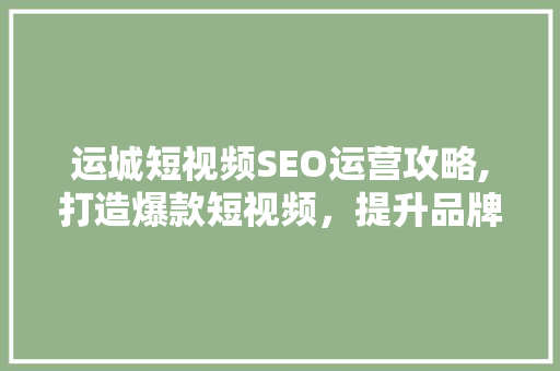 运城短视频SEO运营攻略,打造爆款短视频，提升品牌影响力