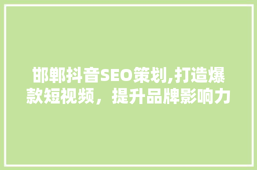 邯郸抖音SEO策划,打造爆款短视频，提升品牌影响力