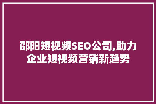 邵阳短视频SEO公司,助力企业短视频营销新趋势