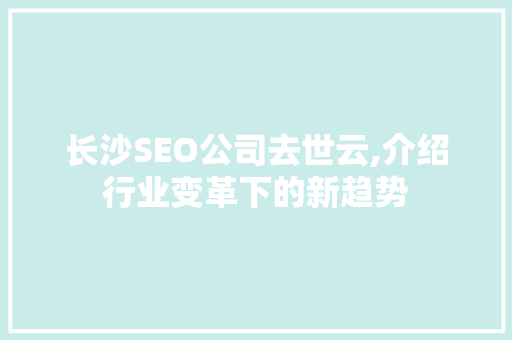 长沙SEO公司去世云,介绍行业变革下的新趋势