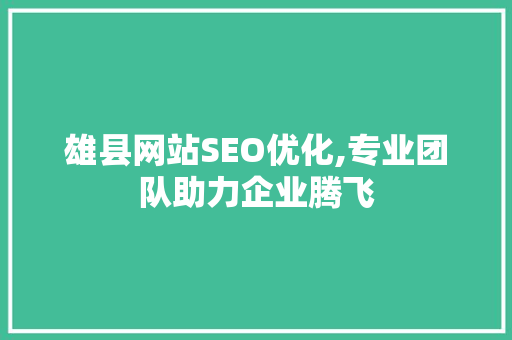 雄县网站SEO优化,专业团队助力企业腾飞