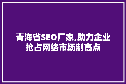 青海省SEO厂家,助力企业抢占网络市场制高点