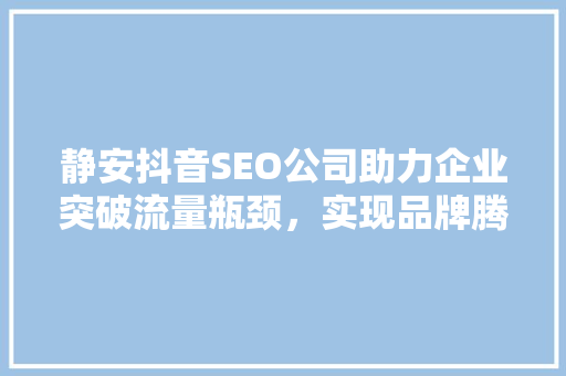 静安抖音SEO公司助力企业突破流量瓶颈，实现品牌腾飞