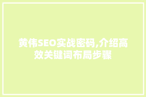 黄伟SEO实战密码,介绍高效关键词布局步骤