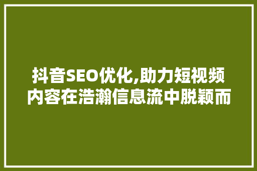 抖音SEO优化,助力短视频内容在浩瀚信息流中脱颖而出