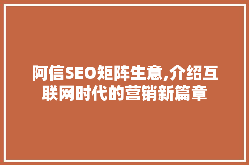 阿信SEO矩阵生意,介绍互联网时代的营销新篇章