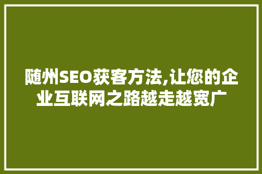 随州SEO获客方法,让您的企业互联网之路越走越宽广