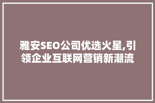 雅安SEO公司优选火星,引领企业互联网营销新潮流