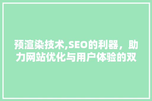 预渲染技术,SEO的利器，助力网站优化与用户体验的双重提升