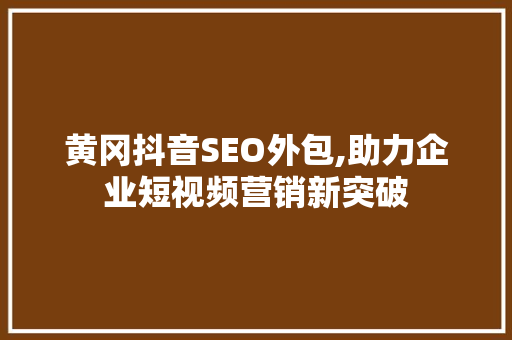 黄冈抖音SEO外包,助力企业短视频营销新突破