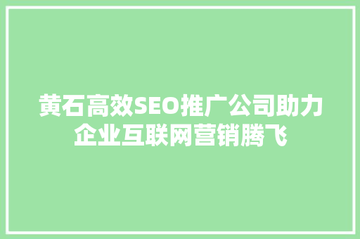 黄石高效SEO推广公司助力企业互联网营销腾飞