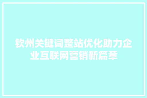 钦州关键词整站优化助力企业互联网营销新篇章