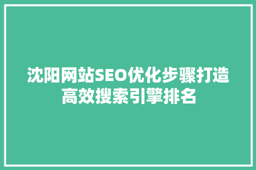 沈阳网站SEO优化步骤打造高效搜索引擎排名